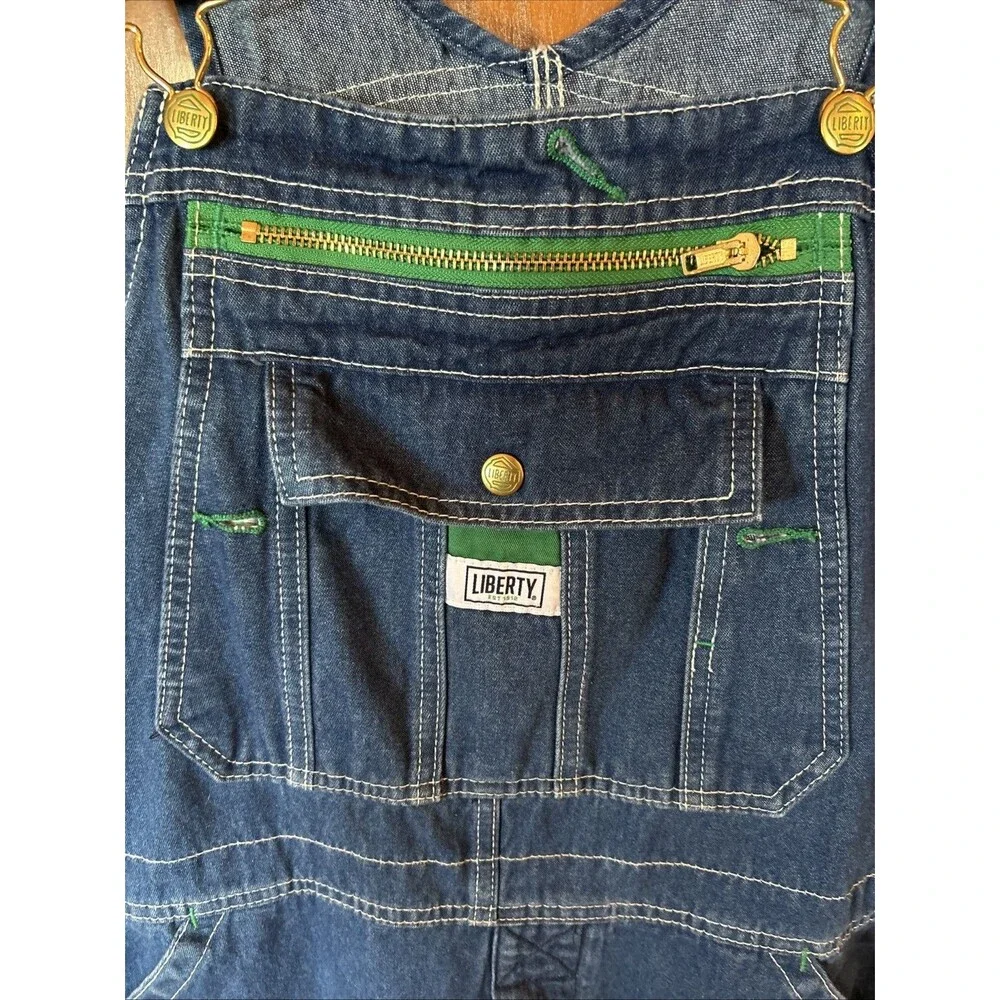 Liberty Overalls Mens 34x29 Blue Denim Bib Workwear Carpenter Utility Pockets